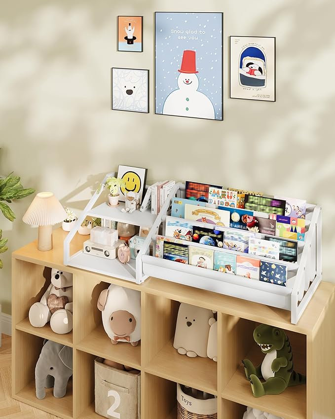 Kids Bookshelf, Book Shelf for Kids Rooms, Toddler Bookshelf with 2 Open Shelves and 4-Tier Sling Rack, for Kid Room, Nursery, Bedroom, Playroom, White TCW06WB
