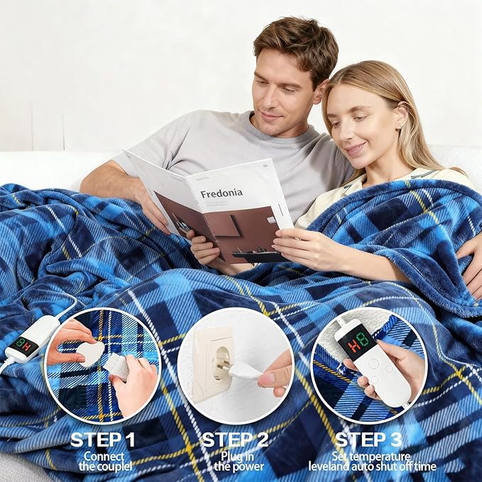 Electric Blanket Heated Twin, Soft Flannel 62"x84" Plaid Heating Blanket with 8 Hours Auto Off 10 Fast Heating Levels Machine Washable Sherpa Heated Blanket with Overheating Protection