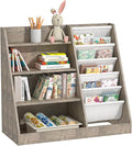 4 Tier Kids Bookshelf Wooden, Five Layer Sling Children Bookcase, Baby Toddler Storage Book Rack, Book and Toy Organizer Cabinet Chest, Book Display Shelf Stand, Playroom Nursery Classroom Library