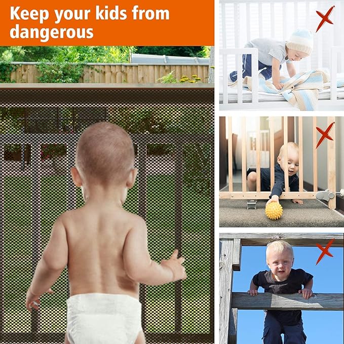 Child Safety Net, Durable Banister Guard for Baby Safety Stairs Railing Balcony Cribs, Banister Stair Mesh Baby Proofing, Easy to Install Stair Netting for Kids, Pets, Toys - (10ft Lx3ft H) Brown