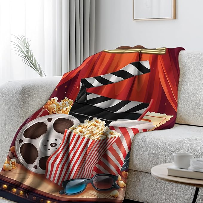 Movie Theme Blanket Gifts for Women Girls, Movie Night Supplies, Movies Theater Gift for Movies Lover Gifts for Christmas, Ideal Theater Decor for Sofa Couch Bed, Theatre Gift Blanket 60"x80"