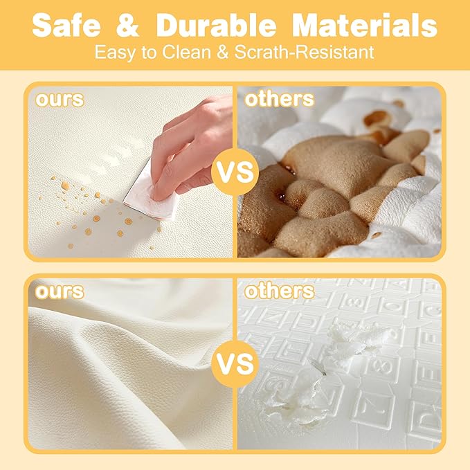 Padded 71" ×59" Large Baby Play Mat for Floor, 1.2" Thick Memory Foam Playmat with Soft Vegan Leather Cover, Cushioned Play Mat for 71" x59" Playpens, Beige