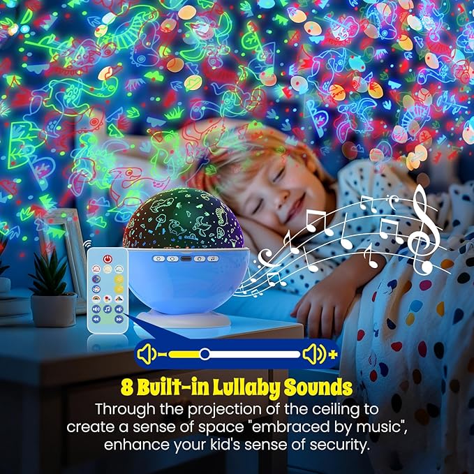 Night Light Projector,Night Light for Kids Room with Remote and Timer,360° Rotation,3 Projection Films,18 Light Modes,8 Lullaby Songs,Kids Night Lamp, Birthday Christmas Gifts for Boys Girls (Blue)