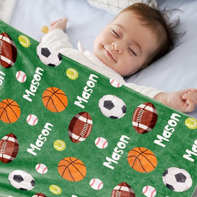 Personalized Ball Blanket with Name for Boys, Custom Name Blanket for Teen Ball, Soft Flannel Customized Gift for Birthday 50"x60"