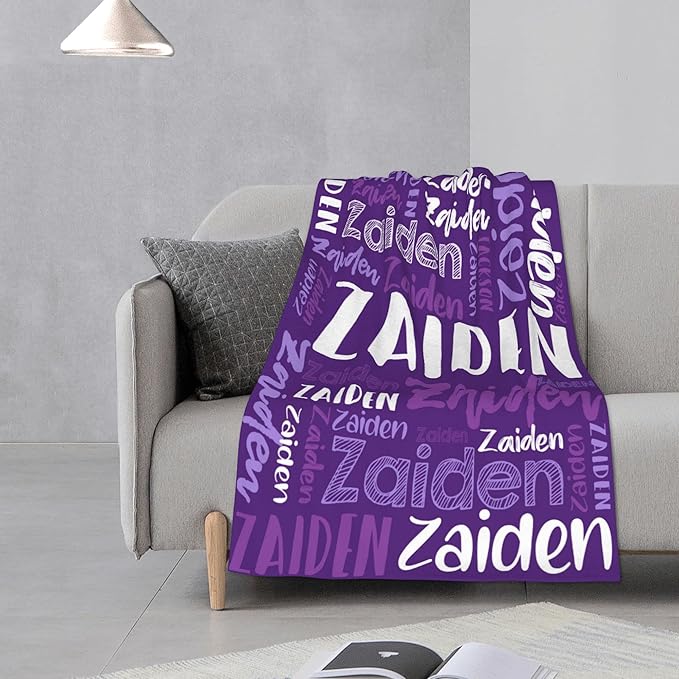 Dr.TOUGH Personalized Blankets with Name Customized Baby Blankets for Girls Boys Adults Monogrammed Blankets and Throws Christmas Birthday Mothers Fathers Valentines Day Gift (Purple,50''×60'')