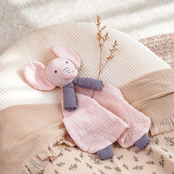 lulumoon Elephant Baby Security Blanket: Skin-Friendly Muslin Snuggle Lovey for Self-Soothe - Newborn Gift for Baby Shower