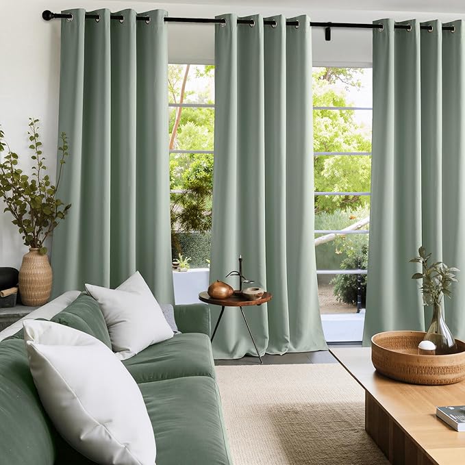 NICETOWN Sage Green Room Darkening Curtains 68 Inches Long 2 Panels for Living Room, Bedroom, Nursery Summer Thermal Insulated Blackout Drapes Grommet Noise Reducing Window Treatment, W40