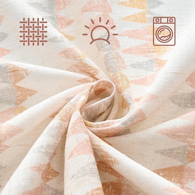jinchan Linen Nursery Curtains for Living Room Boho Curtains for Bedroom Kids Room 96 Inches Long Pink Geometric Printed Farmhouse Drapes Rod Pocket Window Treatment Curtain Set of 2 Panels Peachy