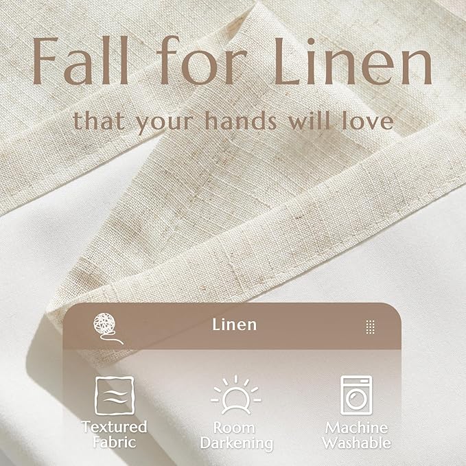jinchan Beige Linen Blend Curtains for Bedroom 63 Inches Length 2 Panels Natural Window Treatment for Kitchen, 50 Inches Wide Farmhouse Drapes with Rod Pocket Back Tab (50W x 63L, Ecru)