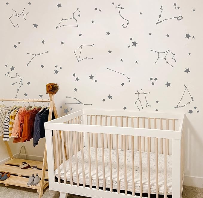 Constellation Wall Decals Stars Stickers - Nursery Boys Room Kids Room Sticker Vinyl Decor Y85 (Grey)