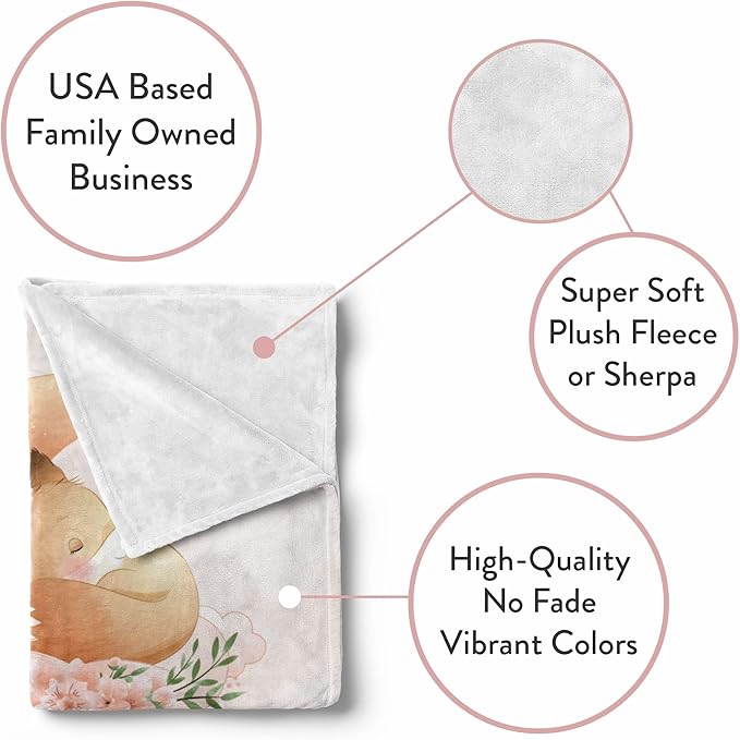Personalized Baby Blankets with Name | Custom Fox Newborn Blanket for Baby Girl and Baby Boy | Unisex Warm Soft Fleece Swaddle Blanket Minky | (Fox, Fleece 50"x60")
