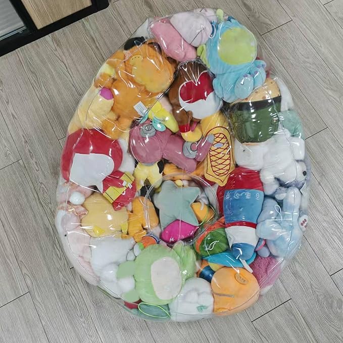 Clear Stuffed Animal Storage Bean Bag Chair Cover - Extra Large Stuffed Animal Storage Chair Waterproof & Easy-Clean Toy Organizer with Plastic Window (Cover Only, No Filler) (1Pcs)
