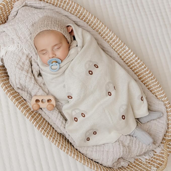 Baby Blanket for Boys 100% Cotton Buttery Soft Cozy Receiving Swaddle Stroller Blanket for Shower Gift Registry for Newborns, Infants, Toddlers (Cars - Baby Blue)