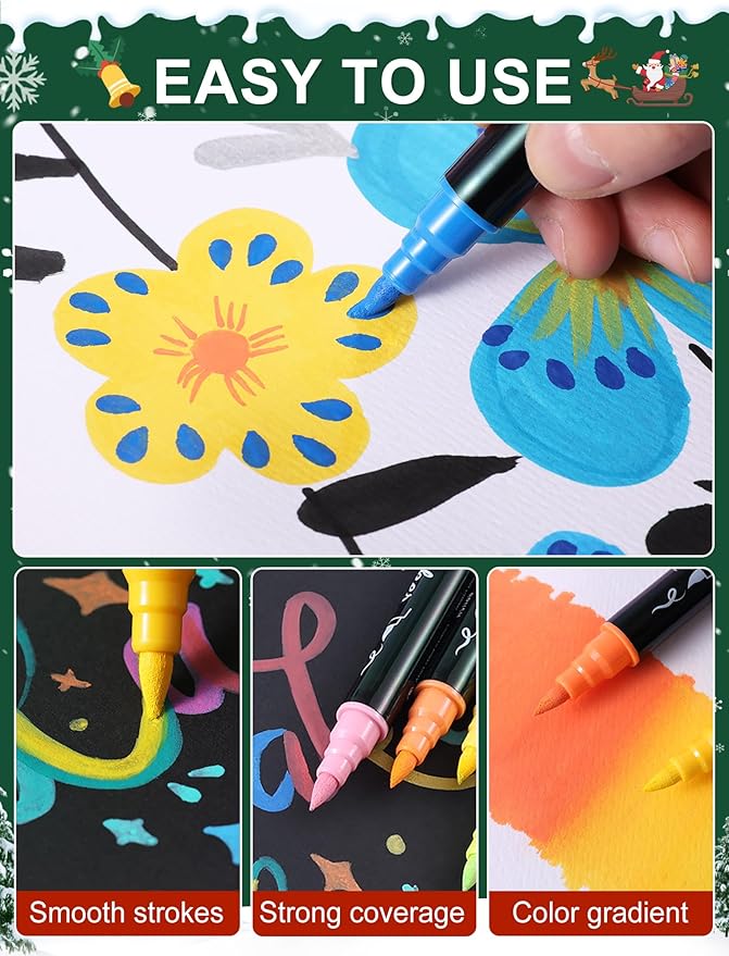 30 Colors Acrylic Paint Pens Markers Waterproof Dual Tip Acrylic Marker Set Brush & Fine Tip Stocking Stuffers Rock Wood Fabric Glass Ceramic Markers Christmas Gifts for Teens DIY Crafts