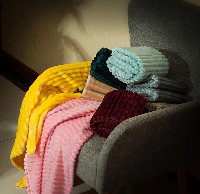 NTBAY Plush Flannel Oversized Baby Blanket, 50X60 Inches Soft and Warm Toddler Blanket with Striped Texture Nursery Bed Blanket for Stroller, Crib, Travel, Baby Gift, 50"x60", Pink