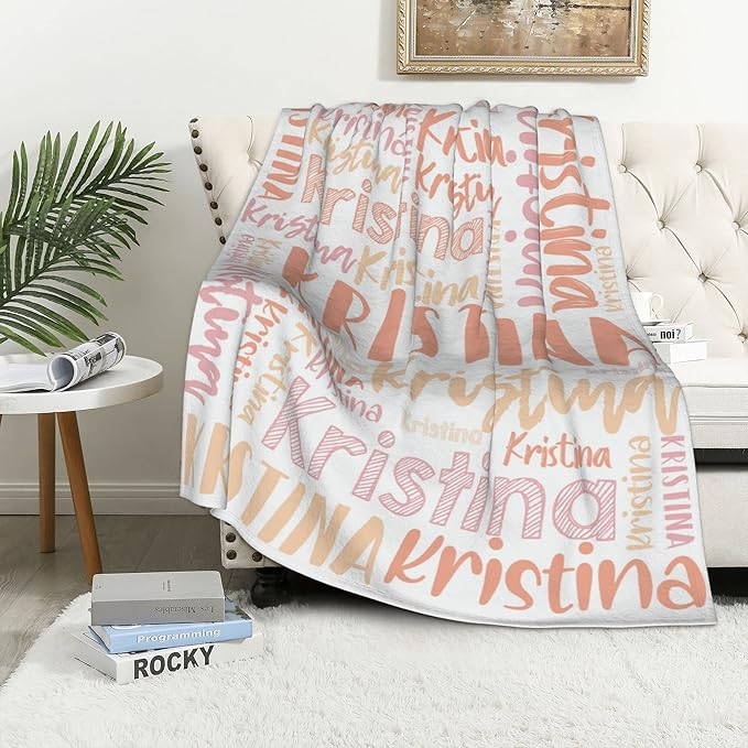 Dr.TOUGH Personalized Blankets with Name Customized Baby Blankets for Girls Boys Adults Monogrammed Blankets and Throws Christmas Birthday Mothers Fathers Valentines Day Gift (Light Orange,50''×60'')