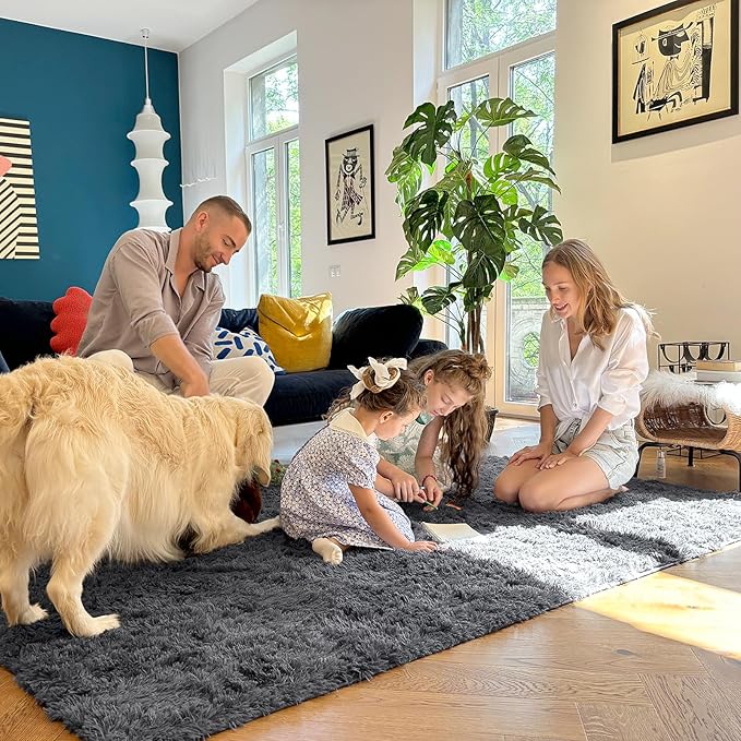 OLANLY 2x6 Machine Washable Runner Rugs for Hallway, Soft Fluffy Shaggy Bedside Rugs for Bedroom, Living Room, Indoor Floor Carpet for Kids Girls and Boys, Nursery Rooms, Home Decor Aesthetic, Grey