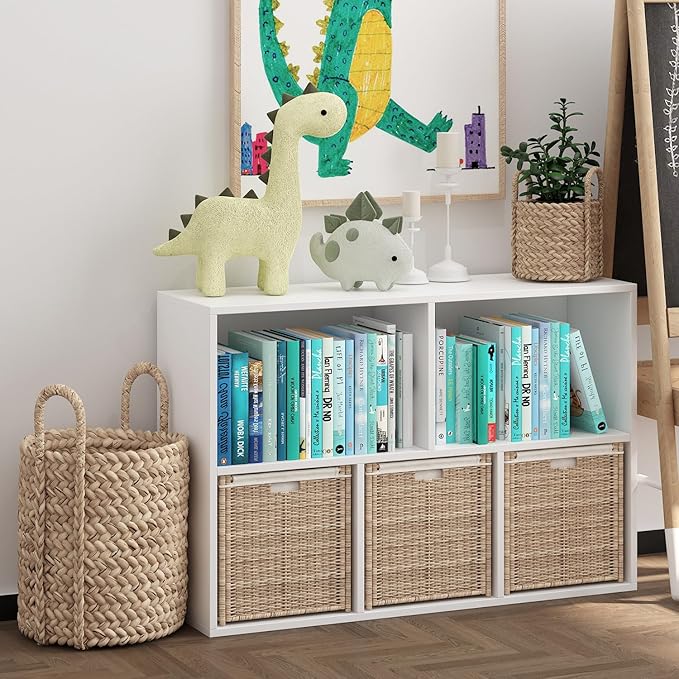 Wooden 5 Cube Storage Organizer with Closed Back Panel,White Cube Shelf Heavy Duty Cubby Storage Organizers with Compartments for Living,Display Shelf,Bookshelf,Storage Furniture