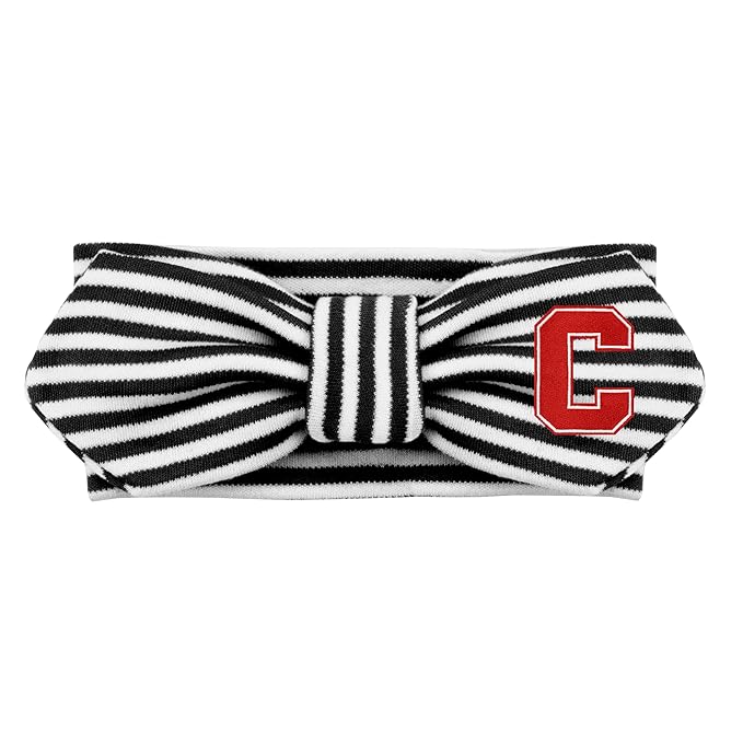 Creative Knitwear Cornell Big Red Infant Girls Black/White Striped Hair Knot Headband Embroidered Logo - Size Newborn - 4T