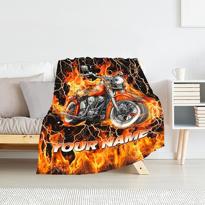 Boys Blanket Gifts Custom Motorcycle Blankets for Kids, Teens - Cozy Furry Flannel Throws for Couch, Sofa & Living Room