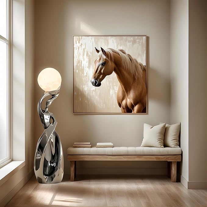 Bofea-Modern Funky Floor Lamp for Living Room,Large Tall Standing Lights with 3D Moon Lamp,Smoked Resin Floor Lamps,Accent Lights,Modern Dancing Girls Statue for Living Room Bedroom Home Decor