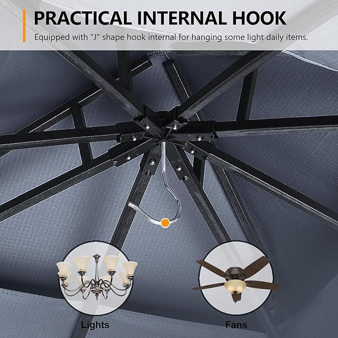 ABCCANOPY Outdoor Patio Gazebo 11x13 - Double Roof Canopy with Mosquito Netting for Backyard, Deck, Garden, Lawn, Dark Gray