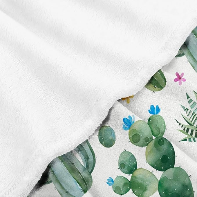 Thuswarm Cactus Flower Succulent Flannel Blanket for Autumn Winter Gifts Warm Cozy Soft Funny Print Throw for Bed Couch Sofa 120”×90” Extra Large for Family