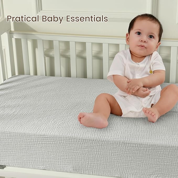david's kids Muslin Crib Sheets for Boys Girls, 2 Pack 100% Cotton Soft Breathable Fitted Baby Neutral Sheet Set, Standard 52"x28" Crib and Toddler Mattress, Oat Milk & Light Gray