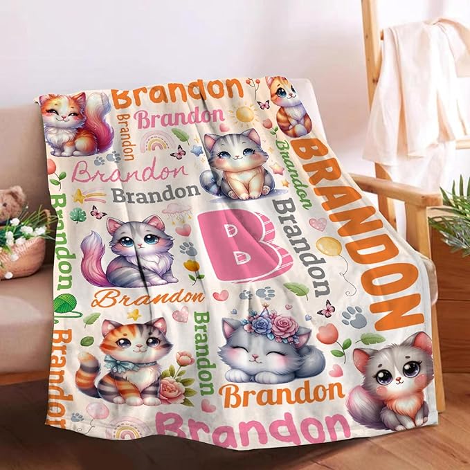 Personalized Custom Cat Preschool Blanket Gifts for Baby Toddler Kids Boys Girls - Customized Cat Super Soft Lightweight Flannel Sheets Decor for Crib Nap Couch - 40"x50" for Kids/Children