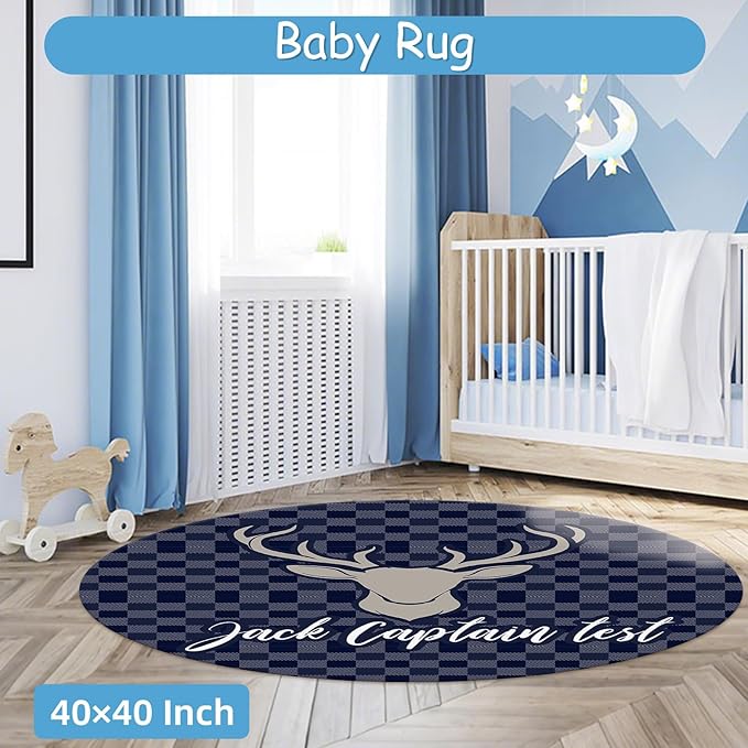 Custom Name Cirb Bedding Set - 5 Pcs Woodland Deer Baby Crib Set, Double Layer Blue Nursery Bedding Set for Baby Boys, Soft Flannel Baby Blanket, Toddler Infant New Parents Customized Gift