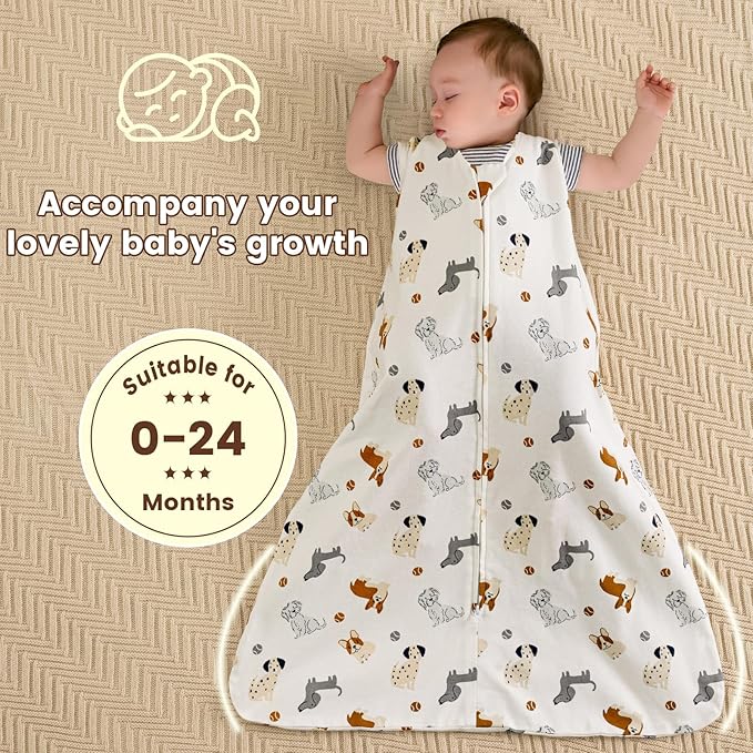 PHF Soft Baby Sleep Sack 18-24 Months 100% Organic Cotton Wearable Blanket, 2-Way Zipper 0.5 TOG Toddler Sleeping Sack 3 Pack, Comfy Sleep Bag for Baby Boys Girls, Pets Dogs (X-Large)