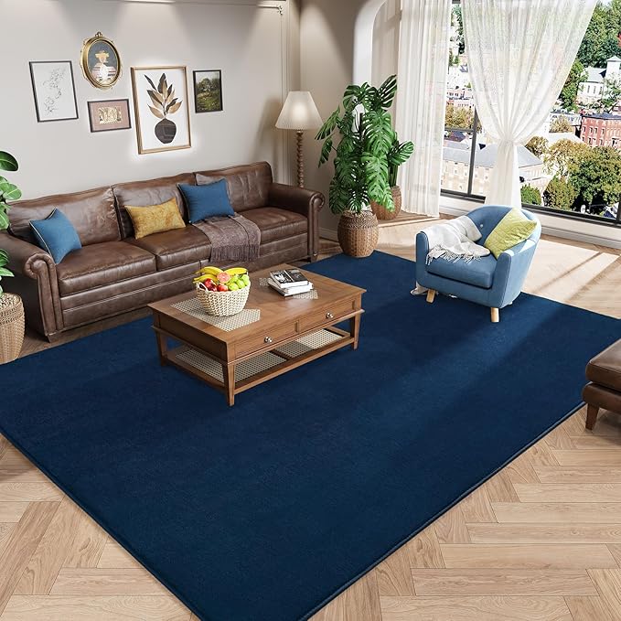 Amearea Modern Area Rugs for Bedroom Living Room, 4x6 Feet Navy Blue Thickened Memory Foam Rug, Fluffy Indoor Washable Rugs Non Slip Minimalist Carpet for Kids Boys Girls Dorm Nursery Room Decor