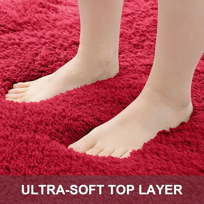 OLANLY 8x10 Machine Washable Large Area Rugs for Living Room, Bedroom, Soft Fluffy Shaggy Bedside Rug, Indoor Floor Carpet for Kids Girls and Boys, Dorms, Nursery, Home Decor Aesthetic, Red