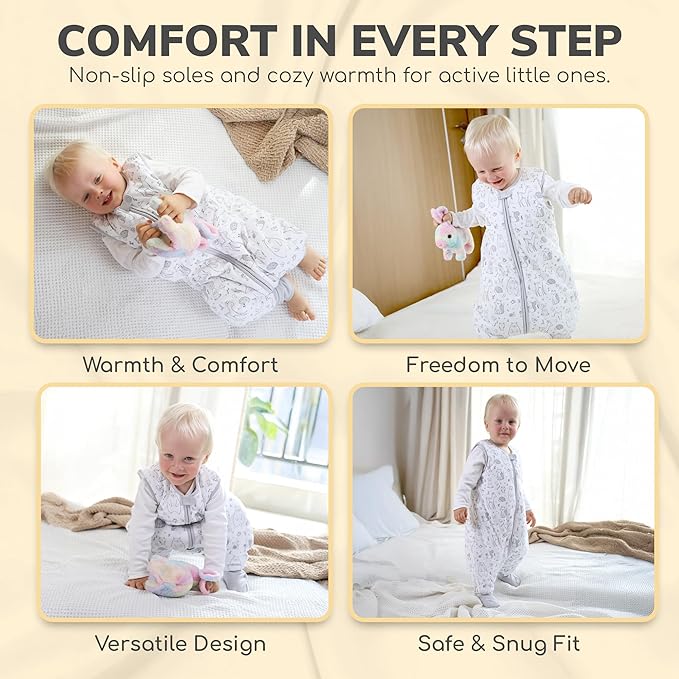 Mama Cheetah Toddler Sleep Sack with Feet 2T, 2.5 TOG Organic Cotton Baby Sleeping Bag with Legs, Baby Wearable Blankets for Walkers w/ 2-Way Zipper, Baby Sleep Sack for Girls Boys, Medium