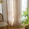 Deeprove Natural Burlap Look Boho Curtains 90 inches Length for Living Room Bedroom Nursery, Vintage Chic Bohemian 90 inches Long Embroidery Farmhouse Tassel Window Treatments, W52 x L90, 1 Panel