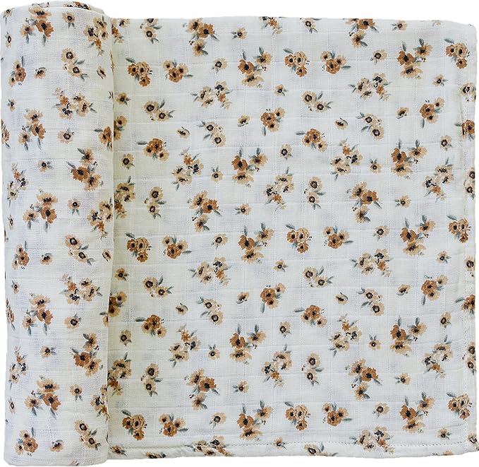 Mebie Baby Autumn Bloom Muslin Swaddle, Modern and Neutral Swaddle Blanket for Baby Girl or Boy, Soft Baby Blankets, Newborn Swaddle Blanket, 0-3 Month, Comfy Wrap, Baby Essentials & Gifts