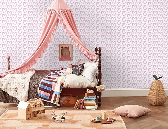 Timeet Pink Peel and Stick Wallpaper - Modern Heart Wall Decor, 17.7"x78.7", Self-Adhesive, Removable