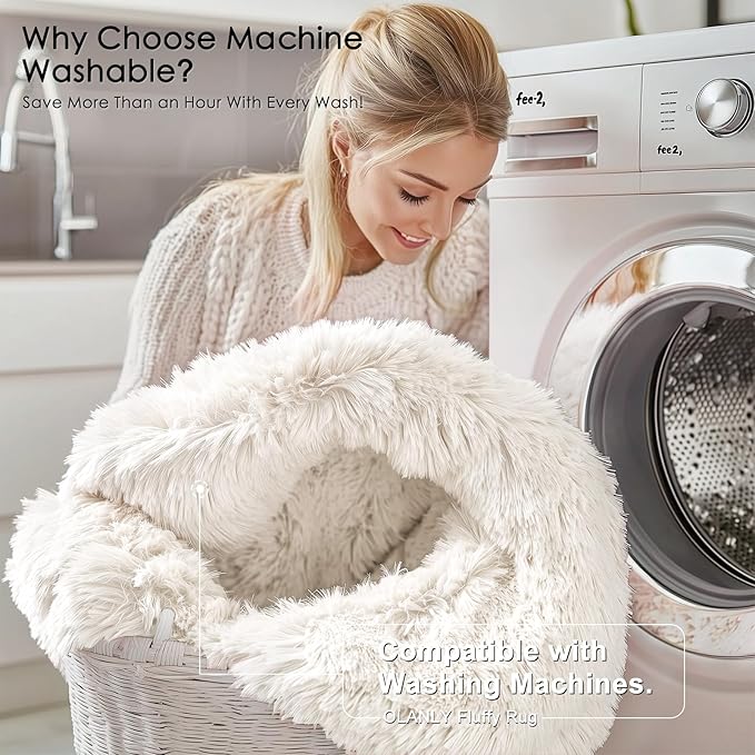 OLANLY 6x9 Machine Washable Large Area Rugs for Living Room, Bedroom, Soft Fluffy Shaggy Bedside Rug, Indoor Floor Carpet for Kids Girls and Boys, Dorms, Nursery, Home Decor Aesthetic, Ivory