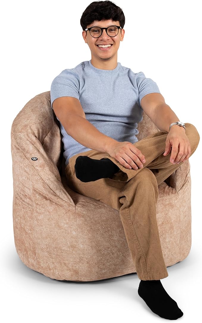 Big Joe Milano w/ Vibe Vibrating Massage Bean Bag Chair for Kids, Teens, Adults, Caribou Hyde, Vegan Suede, Lightweight Seat for Reading Nook and Gaming, 2.5 foot Refillable