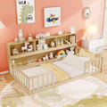 KOMFOTT Twin Floor Bed with Bookcase & Shelves, Wood Bed Frame with Bedside Bookshelves & Guardrails, Versatile 2-in-1 Montessori Floor Bed for Kids (Twin,Natural)