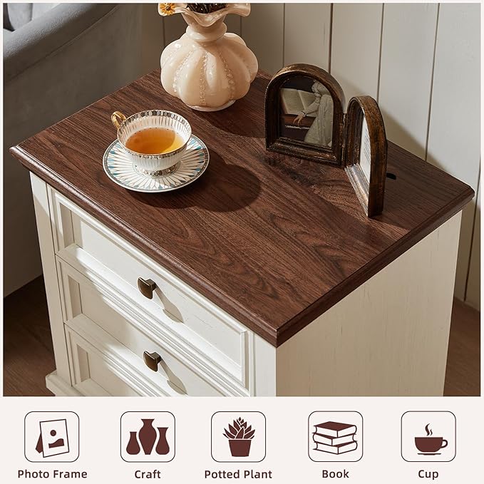 Farmhouse Bedroom Dresser and Nightstand Set of 4, 6 Drawer Tall & Low Dresser & 3 Drawer Nightstand Set with Wooden Legs, Rustic Wood Furniture Sets for Bedroom, Hallway, White