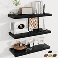 Fun Memories 12 Deep Floating Shelves for Wall | 30W x 12D Large Floating Shelves | 3 Pack Storage Space Wall Mount Shelf for Living Room Bathroom Toilet Laundry Room Kitchen Home Office - Black