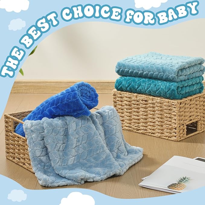 Frienda 4 Pcs Baby Fuzzy Blanket Fluffy Baby Blanket for Boys Girls Soft Warm Infant Newborn Toddler Receiving Nursery Bed Supplies, 32 x 24 Inch(Blue Color)