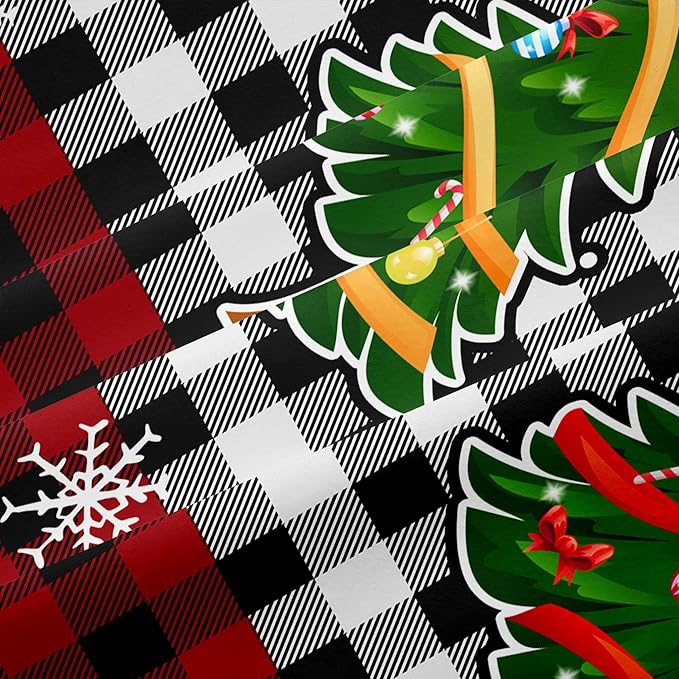 Christmas Duvet Cover Queen Size Black White Gingham Bedding Set 3 Pcs Kids Boys Girls Red Plaid Grid Christmas Tree Gingerbread Man Comforter Cover with Zipper Closure (No Comforter)
