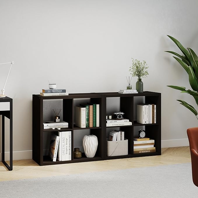 4 Black Cube Storage Organizer, 14.6" x 30" x 30" Wooden Cube Storage Organizer with Four Organized Spaces, 2 x 2 Closet Cubbies for Bedroom, Living Room, Playroom, Dark Brown