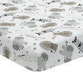 Lambs & Ivy Jungle Safari 100% Cotton White/Gray Elephant/Lion Fitted Crib Sheet