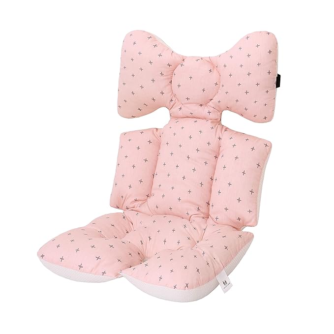 Baby Seat Pad Liner for Stroller–Soft and Breathable，3D Air Mesh Cotton Universal Baby Stroller Cushion (Pink Cross)