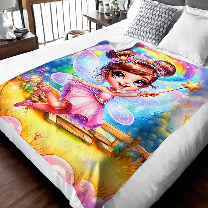 Girls Blanket Fairy Throw Gift for Toddler Kids Daughter Birthday, 30x40 Inches Lightweight Soft Throw Blankets for Sofa Couch Bedroom Travel