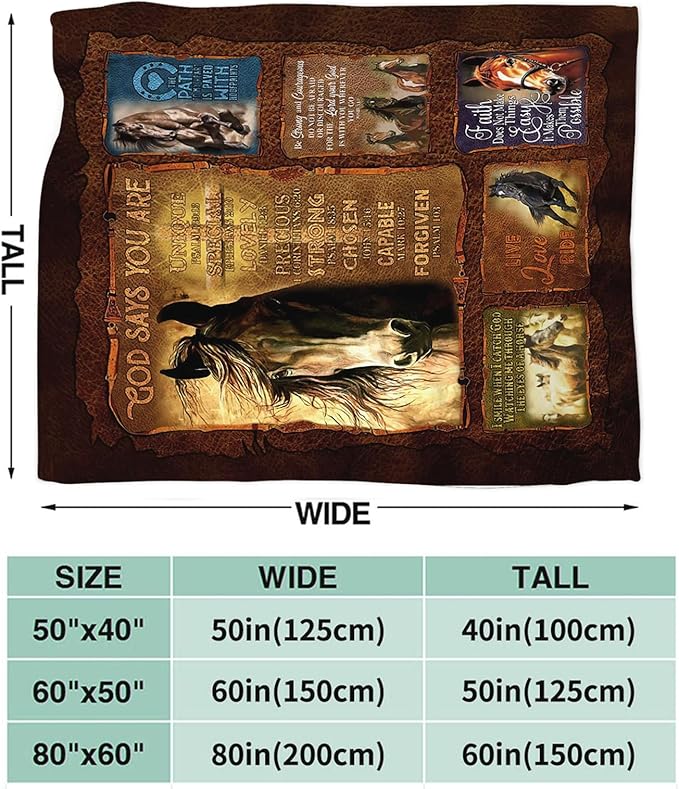Tijuboni Horse Throw Blanket Christian Religious Gifts for Girls Boys Women Men Kids Adults Soft Flannel Fleece Blanket for Couch Sofa Bed Home Decor 60"x80"