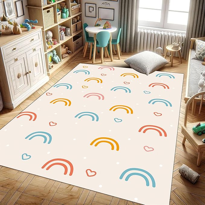 Children's Rainbow Carpet Living Room Floor Mats Soft Washable Anti-Slip 6x9ft